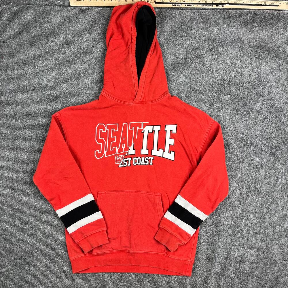 H.M Seattle Hoodie‎ Mens Size M Red West Coast Graphic Pullover Kangaroo Pocket